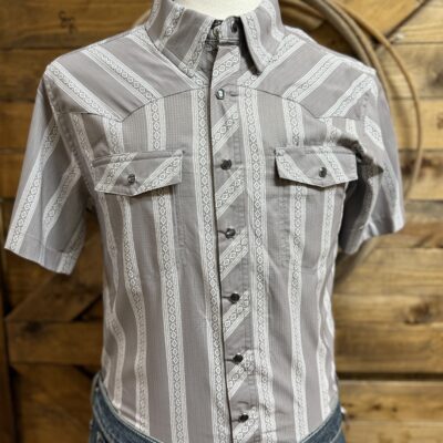 Mens Rock&Roll S/S Pearl Snap TekWestern Shirt- Grey Dobby Stripe