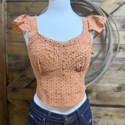 Womens Rock&Roll Eyelet Tank-Burnt Orange
