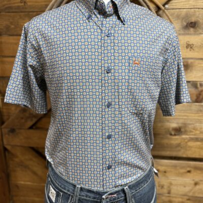 Mens Cinch S/S Arena Flex Button Down-Blue/Red Print