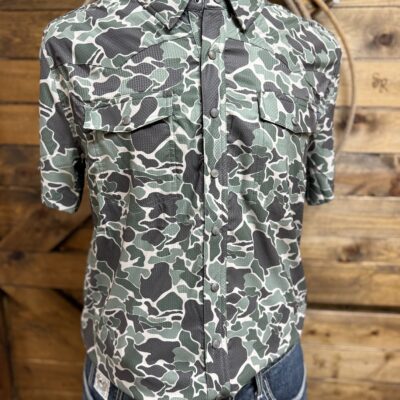 Mens Rock&Roll S/S Tek Western Pearl Snap-Olive Camo
