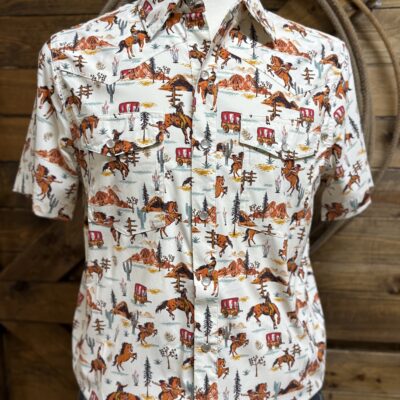 Mens Roper Active S/S Pearl Snap Shirt-Western Print