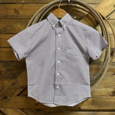 Boys Panhandle Slim S/S Button Down Shirt-Red/Blue Print