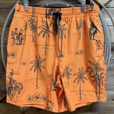 Mens Cinch Swim Trunks-Orange Cowboy