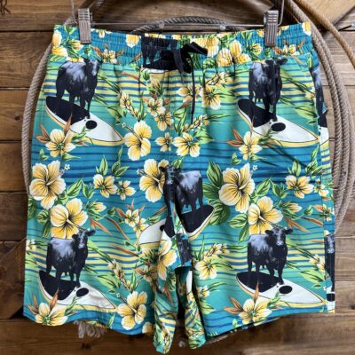 Mens Cinch Swim Trunks-Surfing Cows