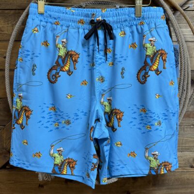 Mens Cinch Swim Trunks- Seahorse Cowboy