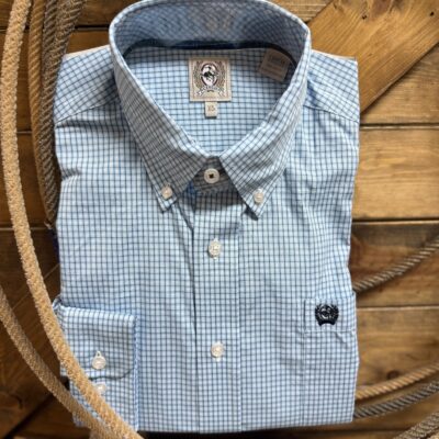 Mens Cinch Classic L/S Button Down-Light Blue Plaid