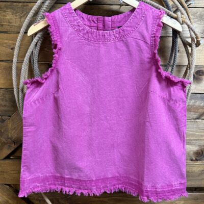 Womens Cruel Denim Raw Hem Tank-Pink Twill