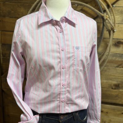 Womens Ariat Kirby L/S Button Down-Pink/Blue Stripe