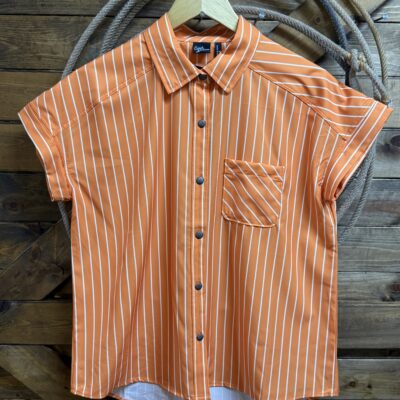 Womens Cruel Denim S/S Performance Button Down-Orange Stripe