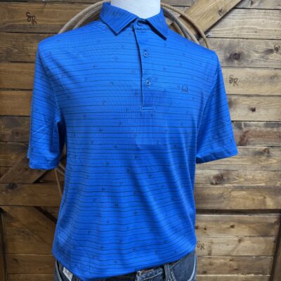 Mens Cinch S/S Arena Flex Polo- Blue Horse Stripe