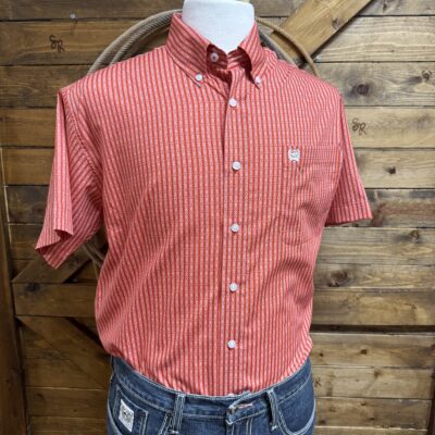 Mens Cinch S/S Classic Button Down-Red Stripe Print