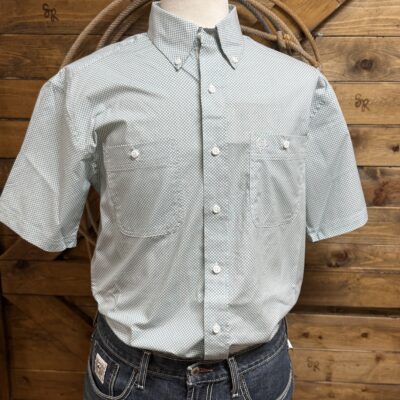 Mens Wrangler George Strait S/S Button Down-Pink/Teal Print