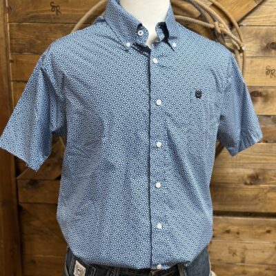 Mens Cinch Classic S/S Button Down-Blue Line Print