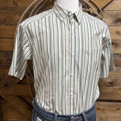 Mens Ariat Pro Series Classic S/S Button Down-Sage/Brown Stripe