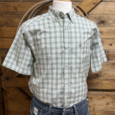 Mens Ariat Pro Series S/S Button Down-Frost Green Plaid