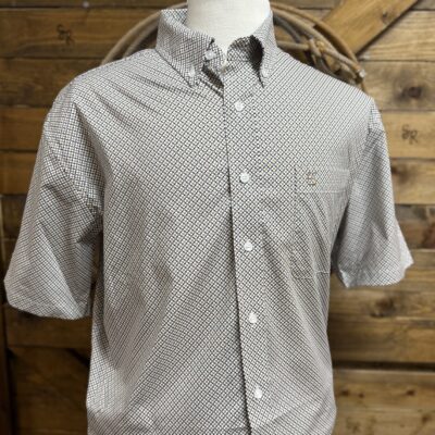 Mens Panhandle Slim S/S Button Down-Tan Geo Print