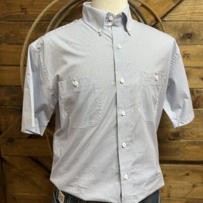 Mens Wrangler George Strait S/S Button Down-Blue/Red Print