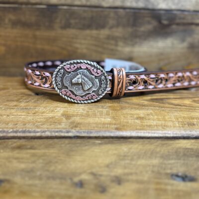 Baby Girls Buck Stitch Scroll Belt - Pink