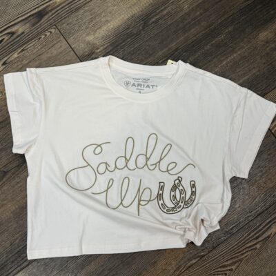 Womens Ariat Saddle Up Boxy Crop Tee-Sea Salt Pink