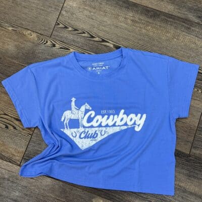 Womens Ariat Cowboy Club Boxy Crop Tee-Blue
