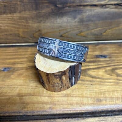 Thunderbird/Stars Stamped Sterling Silver Cuff
