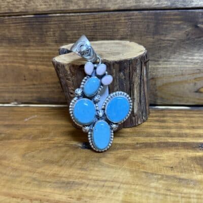 Prickly Pear 7 Stone Sterling Silver Stamped Pendant