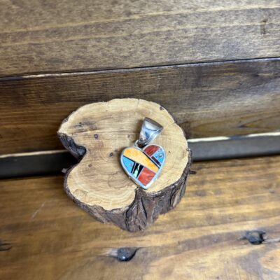 Multi Stone Inlay Flush Heart Pendant