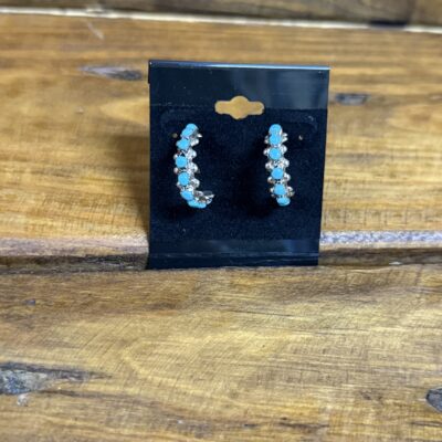 Sterling Silver Half Hoops W/Turquoise Dots