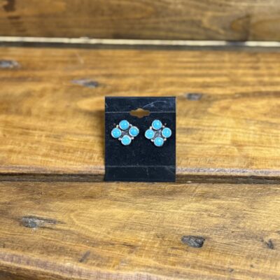 Sterling Silver Round Turquoise 4 Stone Cluster Earrings