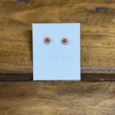 Sterling Silver 10 Petal Red Coral Snake Studs