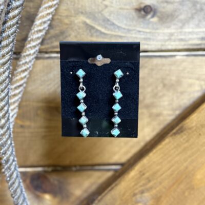 Turquoise Diamond 4 Stone Drop Bar Earrings
