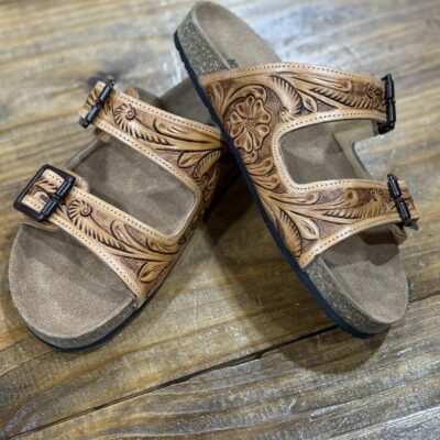 Challenger Double Strap Tooled Leather Sandal
