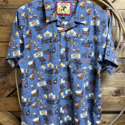Mens Cinch Western Camp S/S Button Down-Blue Western