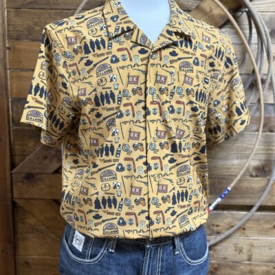 Mens Cinch Wild West S/S Button Down-Brown Western