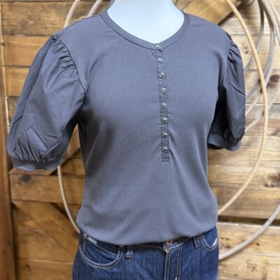Womens Ariat Oakley Snap S/S Top-Raven Grey