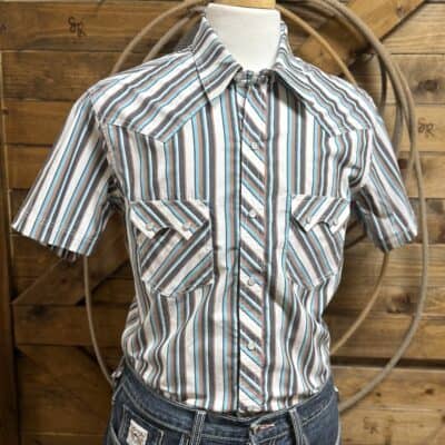 Mens Rock&Roll x Koe S/S Pearl Snap-Turq Stripe