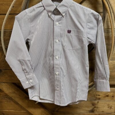 Boys Cinch Classic L/S Tencel Button Down-White Stripe