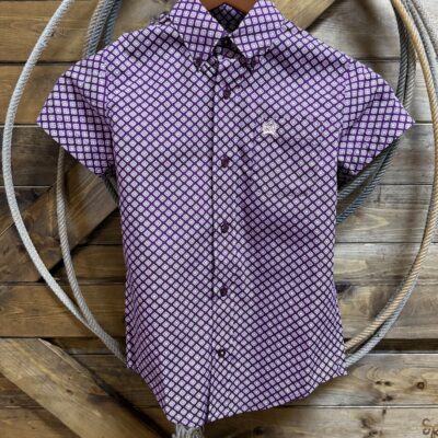 Boys Cinch S/S Classic Button Down-Purple/Pink Print