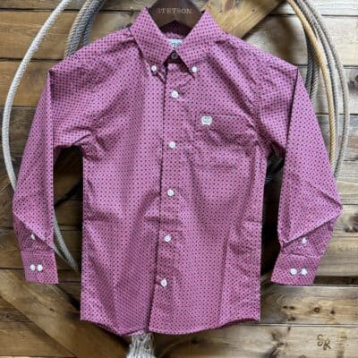 Boys Cinch Classic L/S Button Down-Pink Flower Print