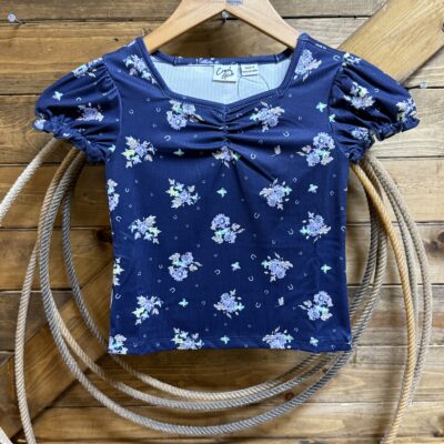 Girls Cruel Girls S/S Ruffled Sleeve Floral Top-Navy Floral