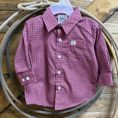 Infant Cinch L/S Classic Button Down-Pink Flower Print