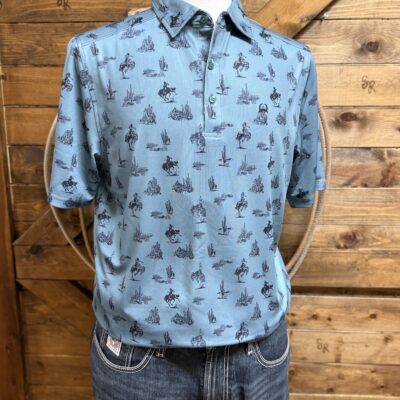 Mens Cinch ArenaFlex S/S Polo-Teal Western Print