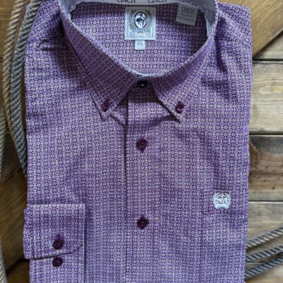 Mens Cinch Classic L/S Button Down-Purple Square Print