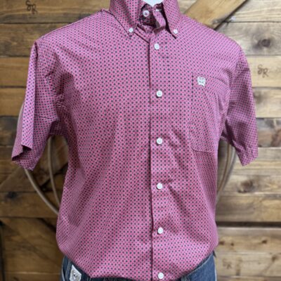 Mens Cinch Classic S/S Button Down-Pink Flower Print