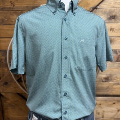 Mens Cinch S/S Arena Flex Button Down-Teal Print