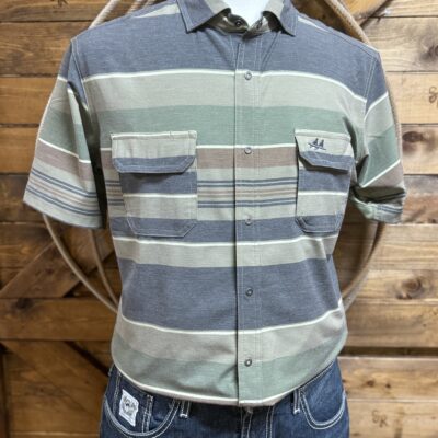 Mens Two Dove S/S Rio Snap Shirt-Green Stripe