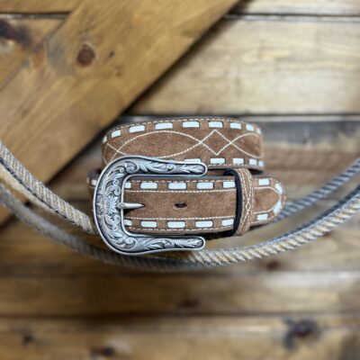 Womens Nocona Roughout Belt W/ Buckstitch-Brown