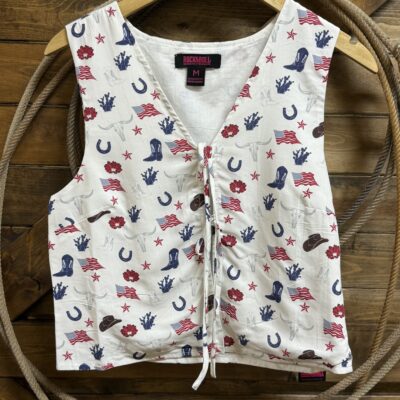 Womens Rock&Roll Americana Printed Tie Front Vest