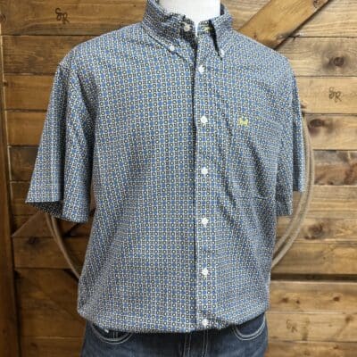 Mens Cinch S/S ArenaFlex Button Down-Blue/Yellow Print
