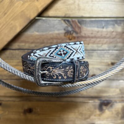 Mens Nocona Beaded Cross Belt w/Buckstitching